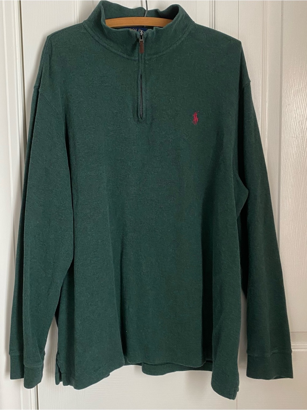 Polo Ralph Lauren Forest Green 1/4 Zip Estate Rib Sweater XL Soft Cozy Cotton
